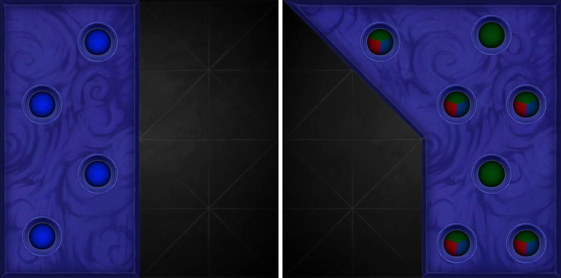 Two large tiles which clearly can't fit on the grid together.