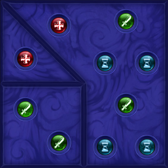 A grid with four tiles and a balanced selection of colours.