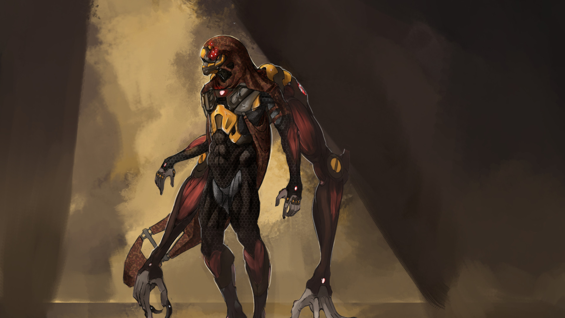 The hunter boss, which has two large biological arms in addition to its cybersuit