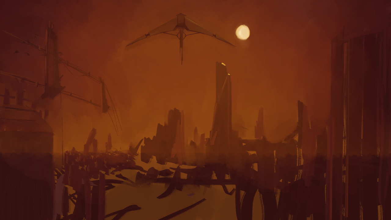 Abstract view of a foggy evening city