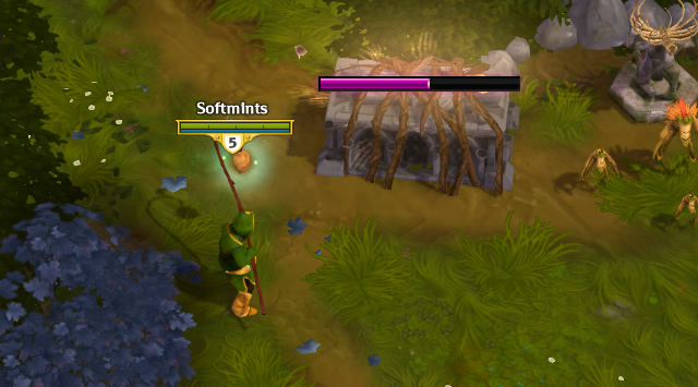 A hero stands next to a large chest with a progress bar on top