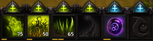An action tray showing hero abilities and glyphs